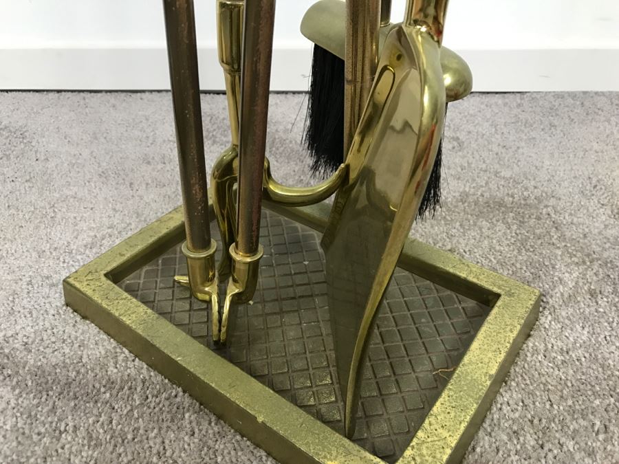 Heavy Brass Fireplace Tools Set With Fish Handles [Photo 6]