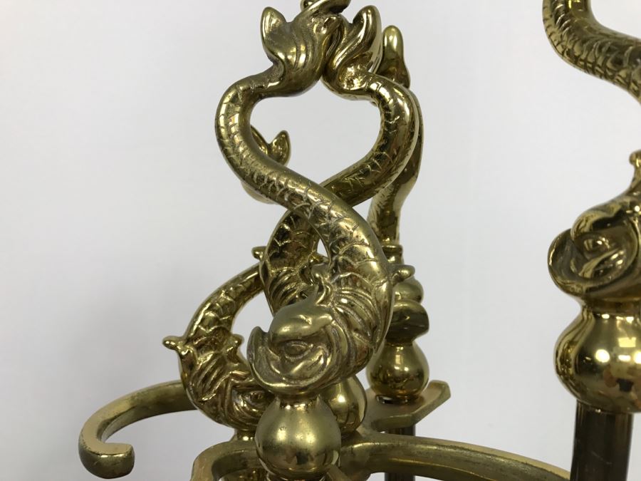 Heavy Brass Fireplace Tools Set With Fish Handles [Photo 4]