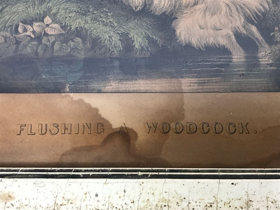 Antique Currier & Ives Lithograph 'Flushing A Woodcock' Hand Colored In Antique Frame [Photo 10]