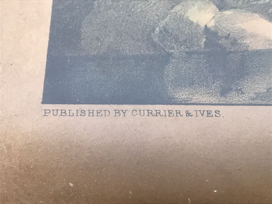 Antique Currier & Ives Lithograph 'Flushing A Woodcock' Hand Colored In Antique Frame [Photo 12]