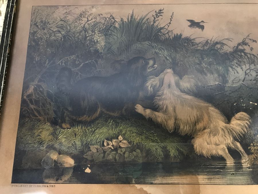 Antique Currier & Ives Lithograph 'Flushing A Woodcock' Hand Colored In Antique Frame [Photo 4]