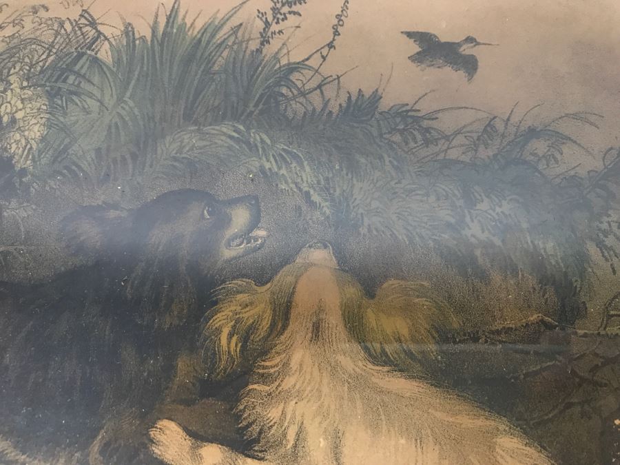 Antique Currier & Ives Lithograph 'Flushing A Woodcock' Hand Colored In Antique Frame [Photo 8]