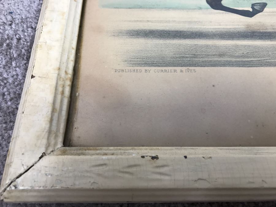 Antique Currier & Ives Lithograph 'Lucille By Exchequer Record 2:21' Hand Colored In Antique Frame Copyright 1878 Harness Racing [Photo 9]