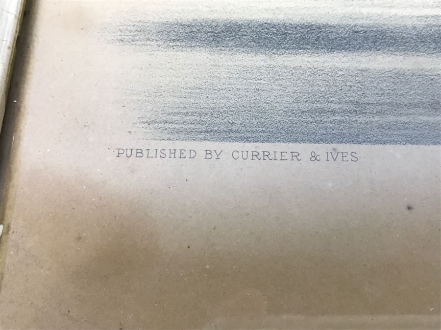 Antique Currier & Ives Lithograph 'Lucille By Exchequer Record 2:21' Hand Colored In Antique Frame Copyright 1878 Harness Racing [Photo 7]