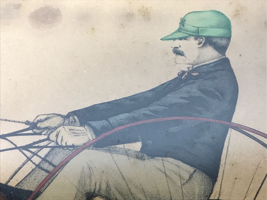 Antique Currier & Ives Lithograph 'Lucille By Exchequer Record 2:21' Hand Colored In Antique Frame Copyright 1878 Harness Racing [Photo 10]