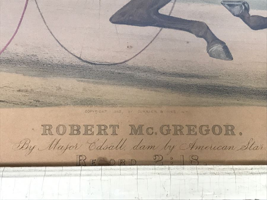 Antique Currier & Ives Lithograph 'Robert McGregor By Major Edsall, dam by American Star Record 2:18' Hand Colored In Antique Frame Copyright 1882 Harness Racing Scott Leighton [Photo 8]