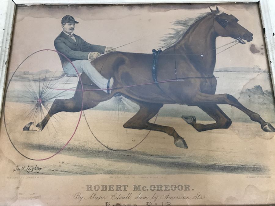 Antique Currier & Ives Lithograph 'Robert McGregor By Major Edsall, dam by American Star Record 2:18' Hand Colored In Antique Frame Copyright 1882 Harness Racing Scott Leighton [Photo 1]