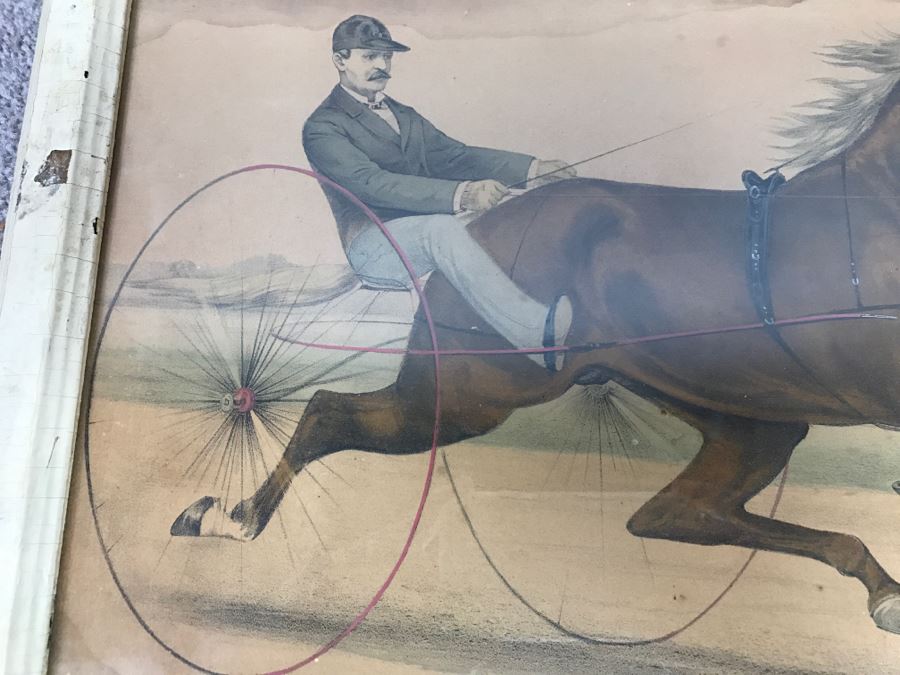 Antique Currier & Ives Lithograph 'Robert McGregor By Major Edsall, dam by American Star Record 2:18' Hand Colored In Antique Frame Copyright 1882 Harness Racing Scott Leighton [Photo 3]