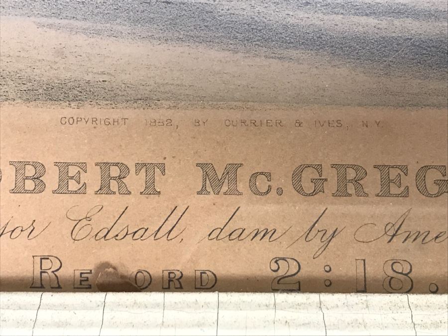 Antique Currier & Ives Lithograph 'Robert McGregor By Major Edsall, dam by American Star Record 2:18' Hand Colored In Antique Frame Copyright 1882 Harness Racing Scott Leighton [Photo 9]