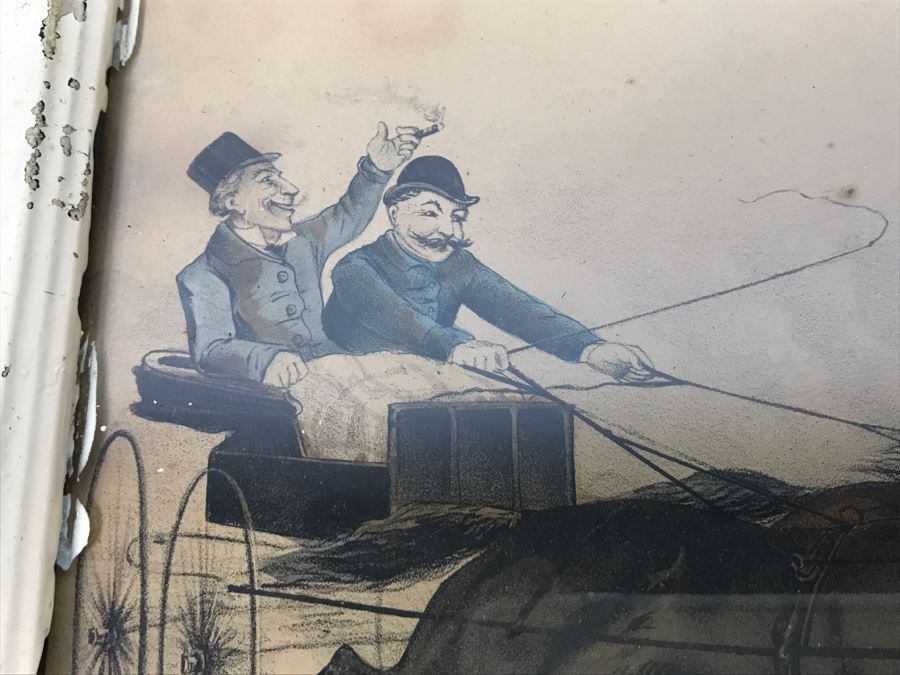 Antique Currier & Ives Lithograph 'The Butt Of The Jokers' Hand Colored In Antique Frame Copyright 1879 Harness Racing [Photo 4]