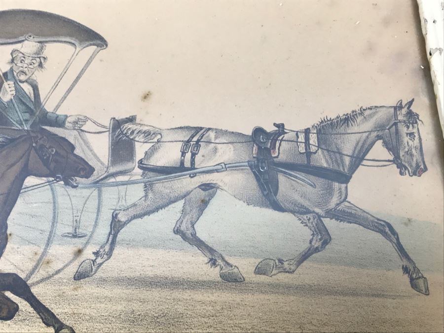 Antique Currier & Ives Lithograph 'The Butt Of The Jokers' Hand Colored In Antique Frame Copyright 1879 Harness Racing [Photo 8]