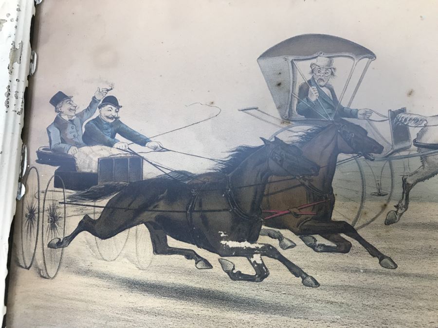 Antique Currier & Ives Lithograph 'The Butt Of The Jokers' Hand Colored In Antique Frame Copyright 1879 Harness Racing [Photo 3]