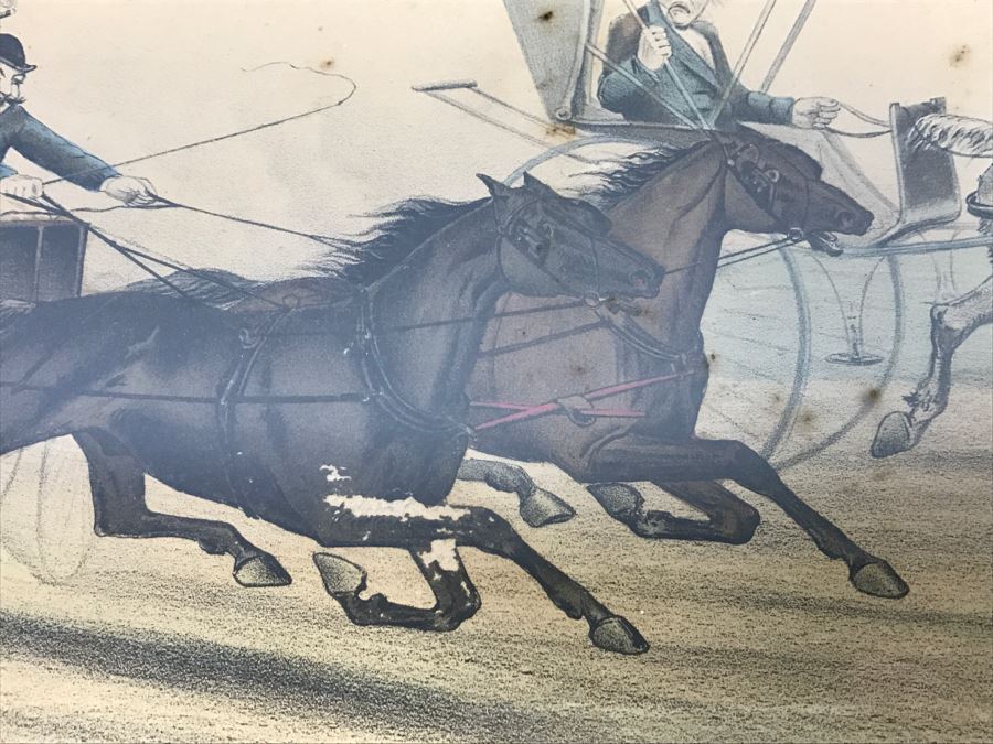 Antique Currier & Ives Lithograph 'The Butt Of The Jokers' Hand Colored In Antique Frame Copyright 1879 Harness Racing [Photo 5]