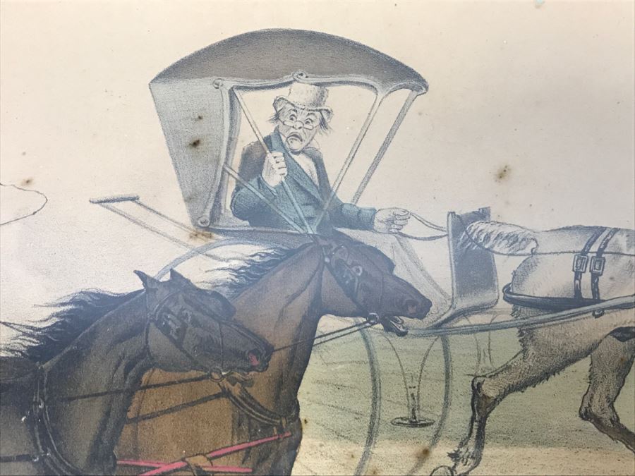 Antique Currier & Ives Lithograph 'The Butt Of The Jokers' Hand Colored In Antique Frame Copyright 1879 Harness Racing [Photo 6]
