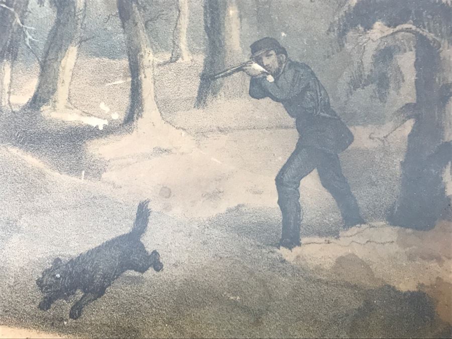 Antique Currier & Ives Lithograph 'Bear Hunting Close Quarters' Hand Colored In Antique Frame [Photo 6]