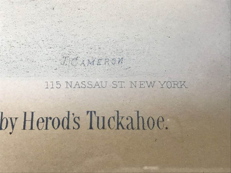 Antique Currier & Ives Lithograph 'Col. H. S. Russell's Smuggler, by Blanco, dam by Herod's Tuckahoe.' Hand Colored In Antique Frame Copyright 1876 Harness Racing J. Cameron [Photo 12]