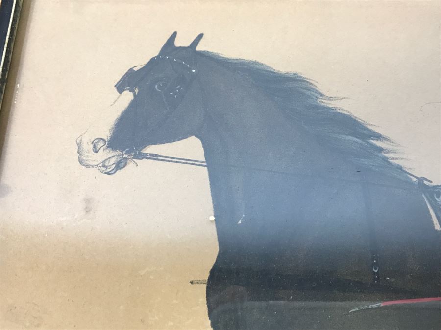 Antique Currier & Ives Lithograph 'Col. H. S. Russell's Smuggler, by Blanco, dam by Herod's Tuckahoe.' Hand Colored In Antique Frame Copyright 1876 Harness Racing J. Cameron [Photo 6]