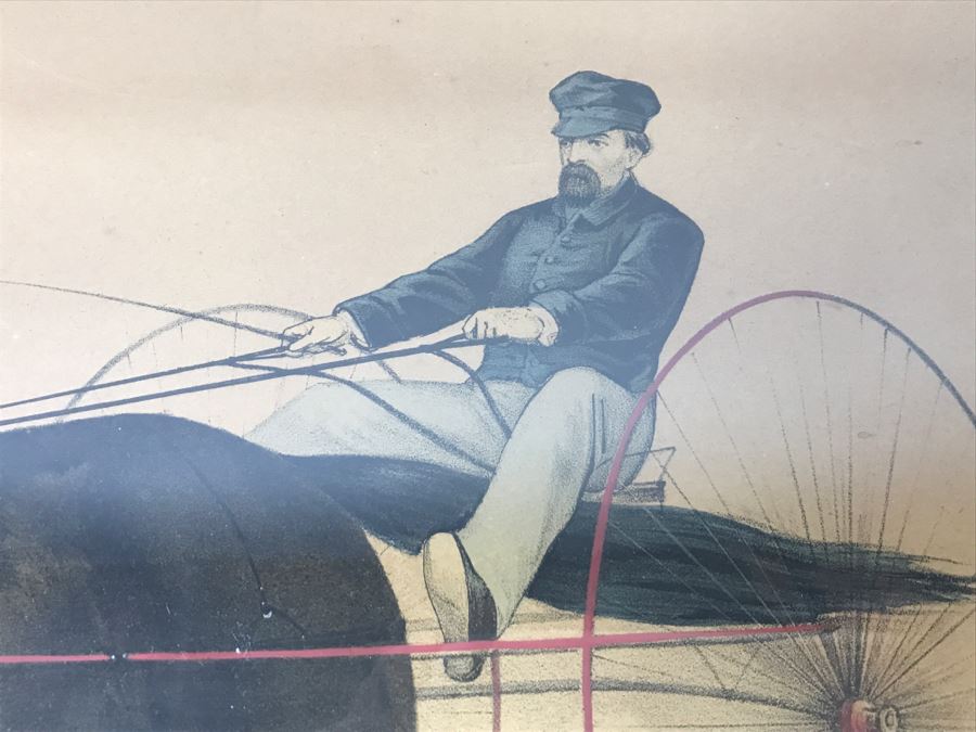 Antique Currier & Ives Lithograph 'Col. H. S. Russell's Smuggler, by Blanco, dam by Herod's Tuckahoe.' Hand Colored In Antique Frame Copyright 1876 Harness Racing J. Cameron [Photo 5]