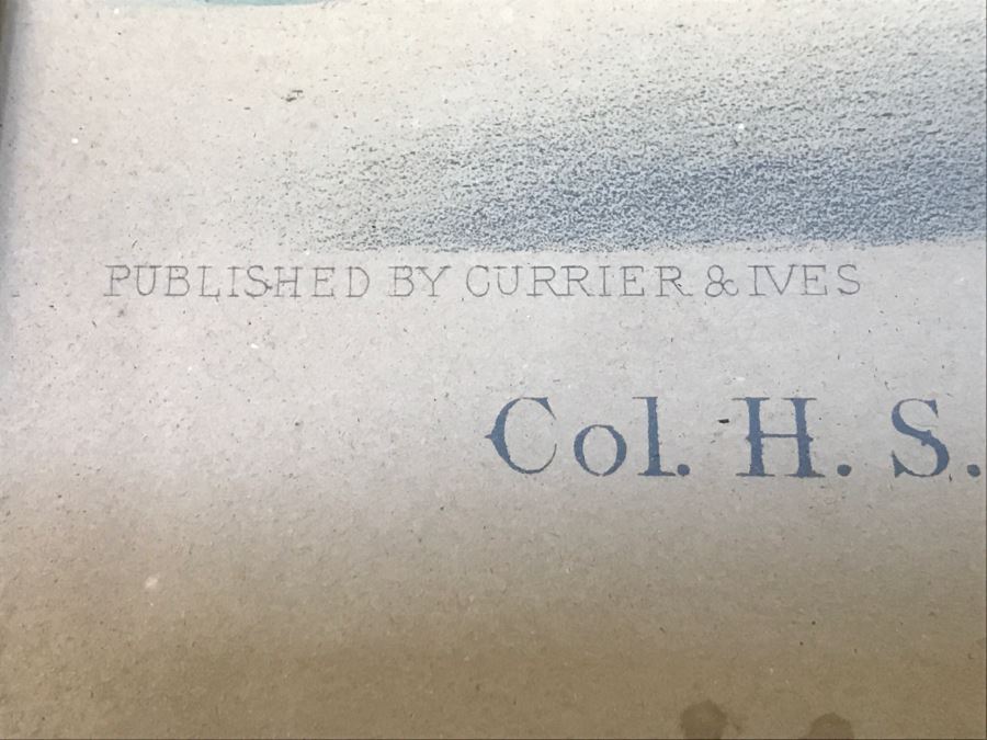 Antique Currier & Ives Lithograph 'Col. H. S. Russell's Smuggler, by Blanco, dam by Herod's Tuckahoe.' Hand Colored In Antique Frame Copyright 1876 Harness Racing J. Cameron [Photo 13]