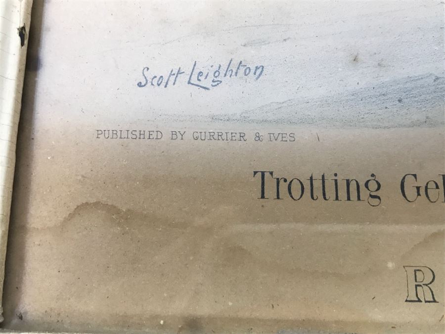 Antique Currier & Ives Lithograph 'Trotting Gelding Steve Maxwell, by Ole Bull, Jr. Driven By John Murphy' Hand Colored In Antique Frame Copyright 1881 Harness Racing Scott Leighton [Photo 12]