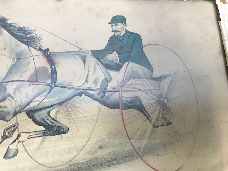 Antique Currier & Ives Lithograph 'Trotting Gelding Steve Maxwell, by Ole Bull, Jr. Driven By John Murphy' Hand Colored In Antique Frame Copyright 1881 Harness Racing Scott Leighton [Photo 6]