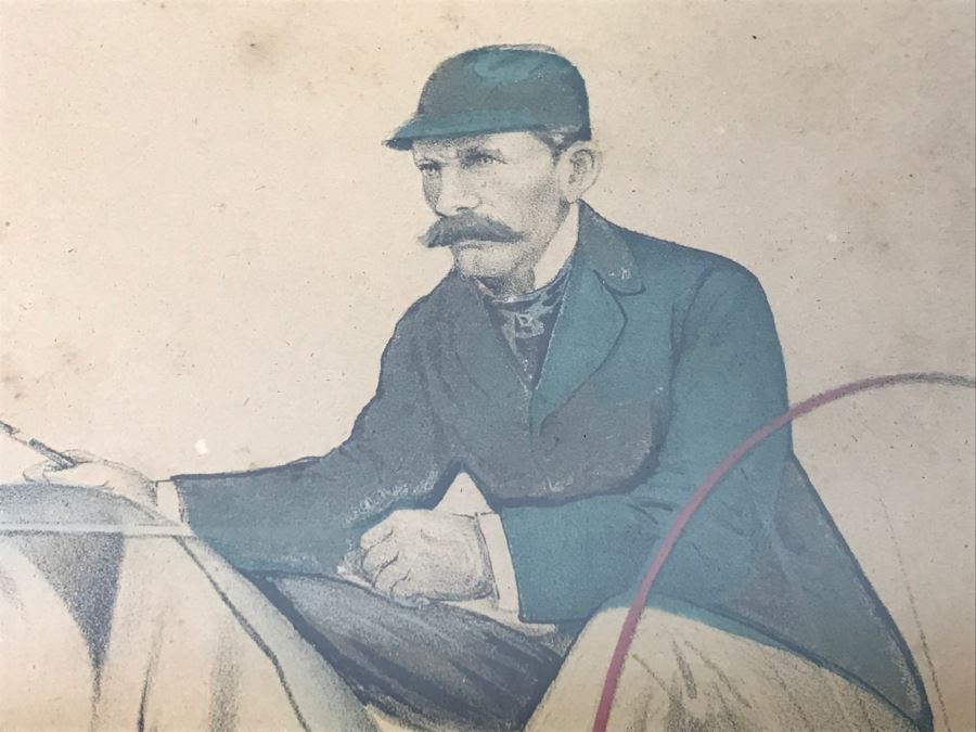 Antique Currier & Ives Lithograph 'Trotting Gelding Steve Maxwell, by Ole Bull, Jr. Driven By John Murphy' Hand Colored In Antique Frame Copyright 1881 Harness Racing Scott Leighton [Photo 8]