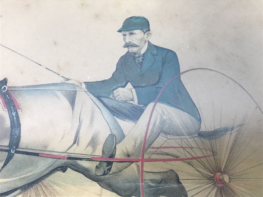 Antique Currier & Ives Lithograph 'Trotting Gelding Steve Maxwell, by Ole Bull, Jr. Driven By John Murphy' Hand Colored In Antique Frame Copyright 1881 Harness Racing Scott Leighton [Photo 7]