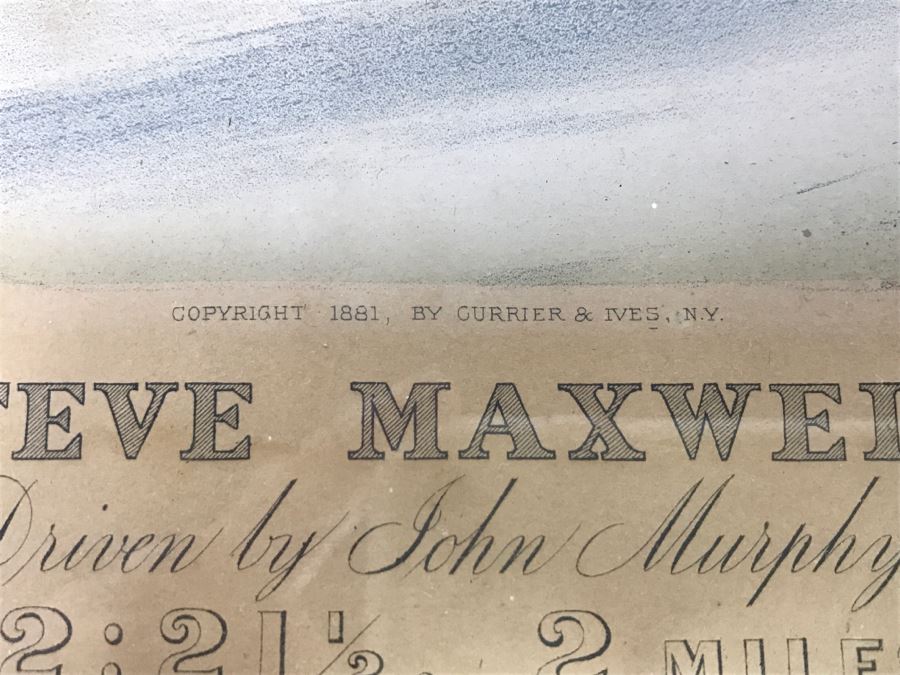 Antique Currier & Ives Lithograph 'Trotting Gelding Steve Maxwell, by Ole Bull, Jr. Driven By John Murphy' Hand Colored In Antique Frame Copyright 1881 Harness Racing Scott Leighton [Photo 11]