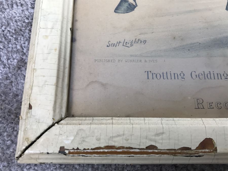 Antique Currier & Ives Lithograph 'Trotting Gelding Steve Maxwell, by Ole Bull, Jr. Driven By John Murphy' Hand Colored In Antique Frame Copyright 1881 Harness Racing Scott Leighton [Photo 15]