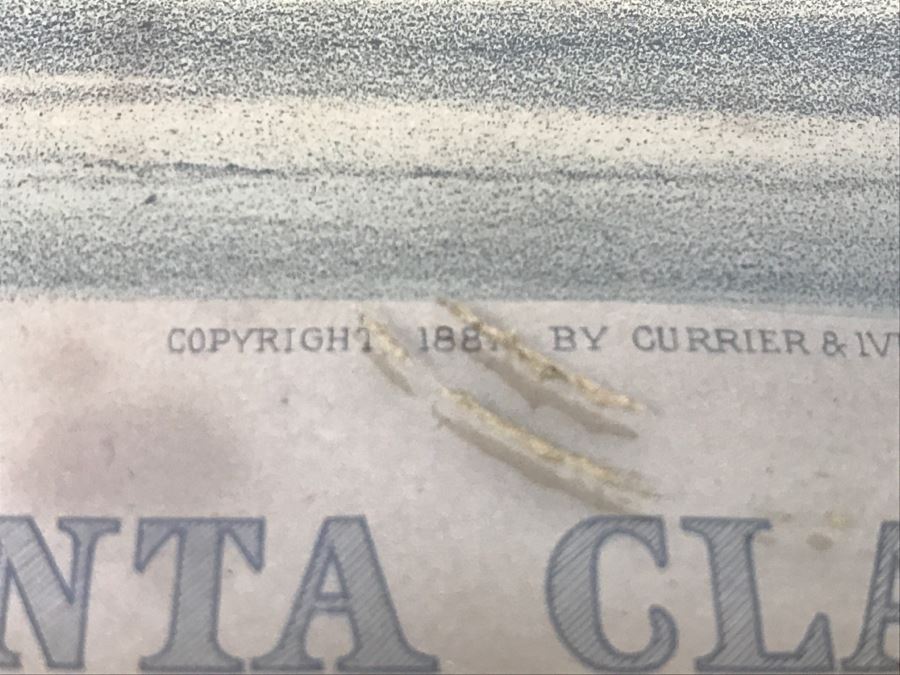 Antique Currier & Ives Lithograph 'Trotting Stallion Santa Claus, By Strathmore Record 2:17 1/2' Hand Colored In Antique Frame Copyright 1881 Harness Racing [Photo 9]