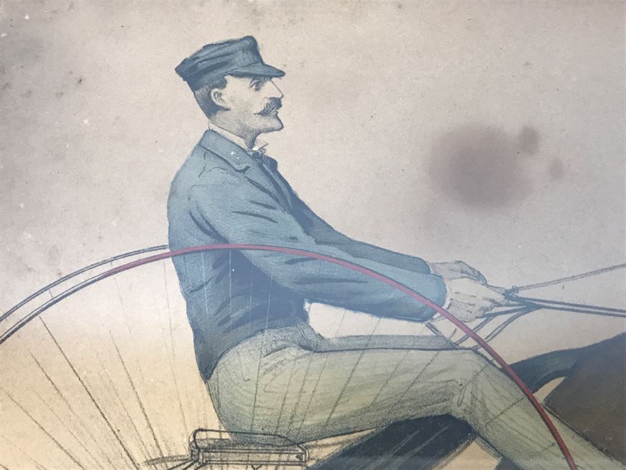 Antique Currier & Ives Lithograph 'Trotting Stallion Santa Claus, By Strathmore Record 2:17 1/2' Hand Colored In Antique Frame Copyright 1881 Harness Racing [Photo 4]