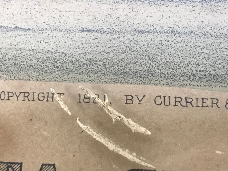 Antique Currier & Ives Lithograph 'Trotting Stallion Santa Claus, By Strathmore Record 2:17 1/2' Hand Colored In Antique Frame Copyright 1881 Harness Racing [Photo 10]