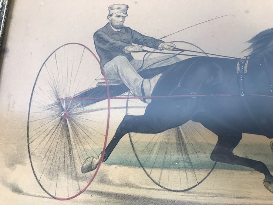 Antique Currier & Ives Lithograph 'Blackwood Jr.' Hand Colored In Antique Frame Harness Racing J. Cameron [Photo 4]