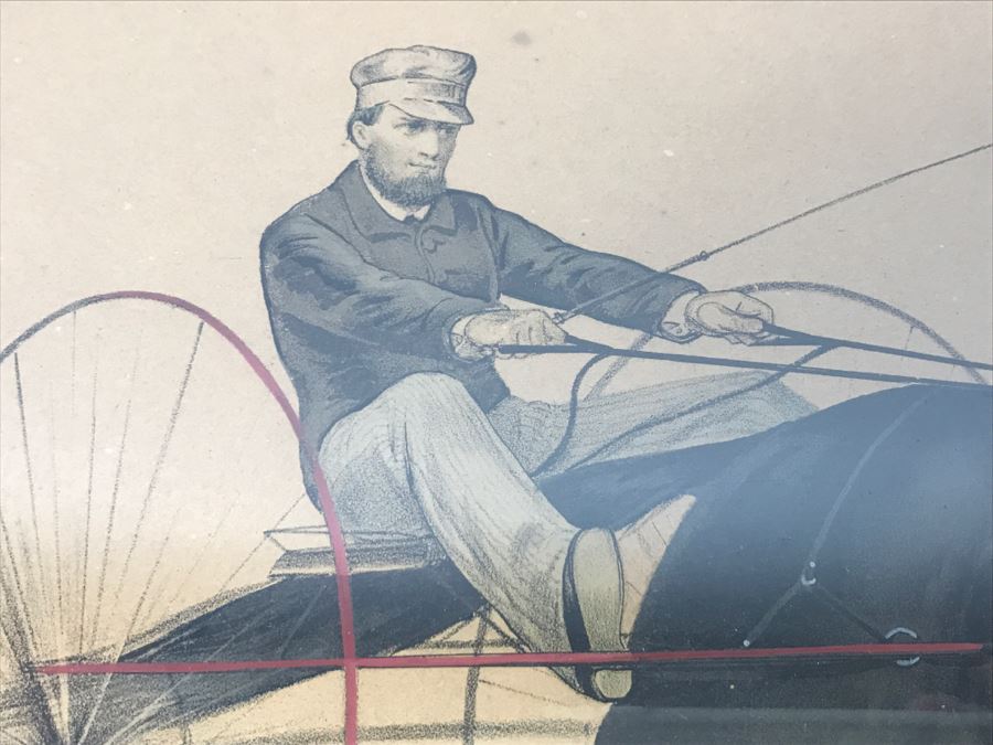 Antique Currier & Ives Lithograph 'Blackwood Jr.' Hand Colored In Antique Frame Harness Racing J. Cameron [Photo 5]