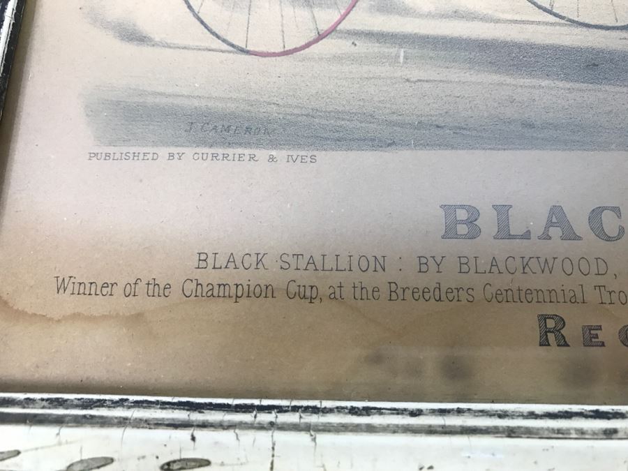 Antique Currier & Ives Lithograph 'Blackwood Jr.' Hand Colored In Antique Frame Harness Racing J. Cameron [Photo 10]
