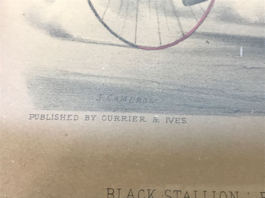 Antique Currier & Ives Lithograph 'Blackwood Jr.' Hand Colored In Antique Frame Harness Racing J. Cameron [Photo 13]