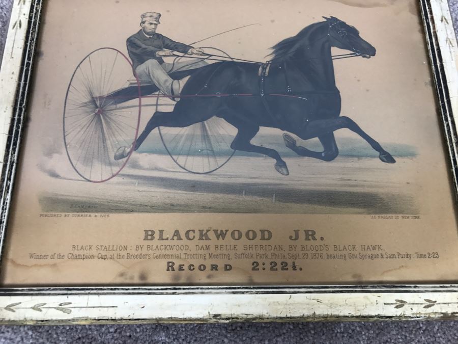 Antique Currier & Ives Lithograph 'Blackwood Jr.' Hand Colored In Antique Frame Harness Racing J. Cameron [Photo 8]