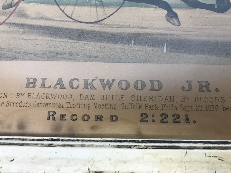 Antique Currier & Ives Lithograph 'Blackwood Jr.' Hand Colored In Antique Frame Harness Racing J. Cameron [Photo 9]