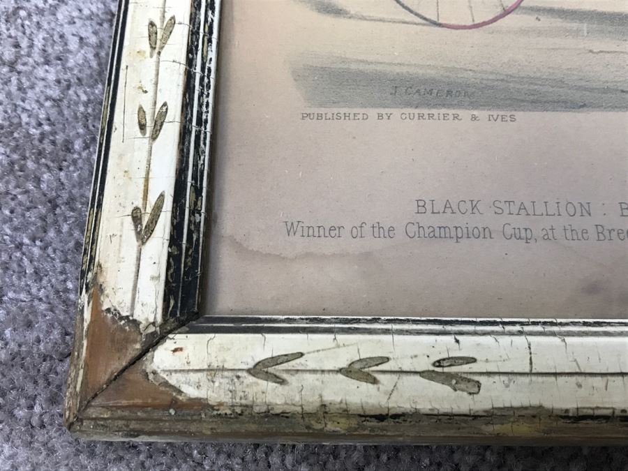 Antique Currier & Ives Lithograph 'Blackwood Jr.' Hand Colored In Antique Frame Harness Racing J. Cameron [Photo 15]