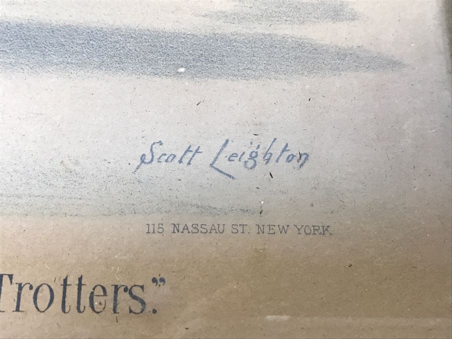 Antique Currier & Ives Lithograph 'The Grand Horse St. Julien. The 'King Of Trotters.'' Hand Colored In Antique Frame Copyright 1881 Harness Racing Scott Leighton [Photo 12]