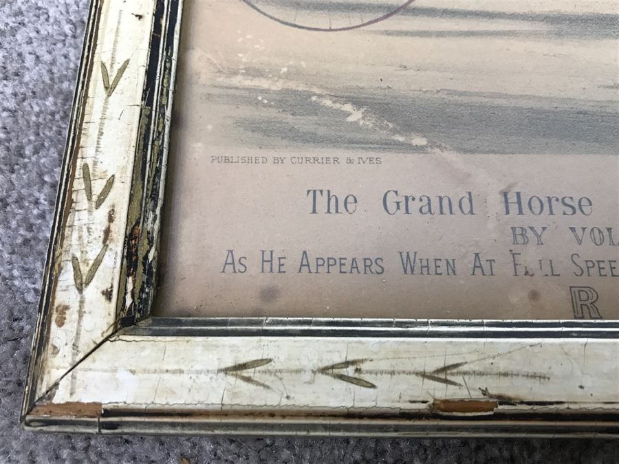 Antique Currier & Ives Lithograph 'The Grand Horse St. Julien. The 'King Of Trotters.'' Hand Colored In Antique Frame Copyright 1881 Harness Racing Scott Leighton [Photo 15]