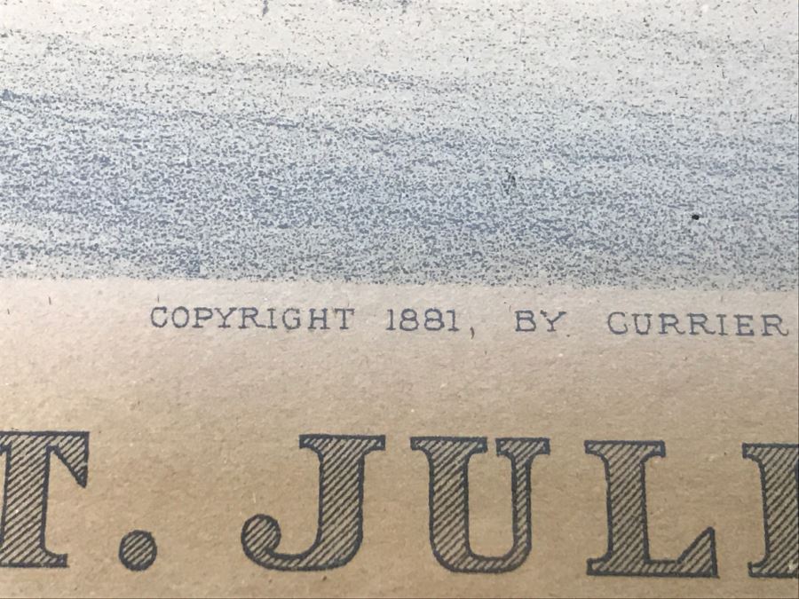 Antique Currier & Ives Lithograph 'The Grand Horse St. Julien. The 'King Of Trotters.'' Hand Colored In Antique Frame Copyright 1881 Harness Racing Scott Leighton [Photo 14]