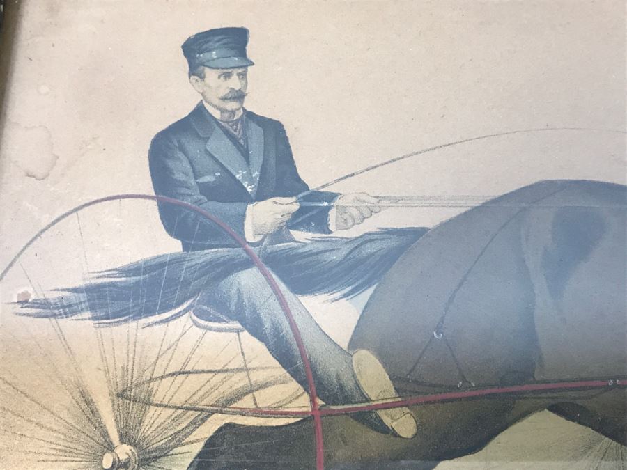 Antique Currier & Ives Lithograph 'The Grand Horse St. Julien. The 'King Of Trotters.'' Hand Colored In Antique Frame Copyright 1881 Harness Racing Scott Leighton [Photo 4]