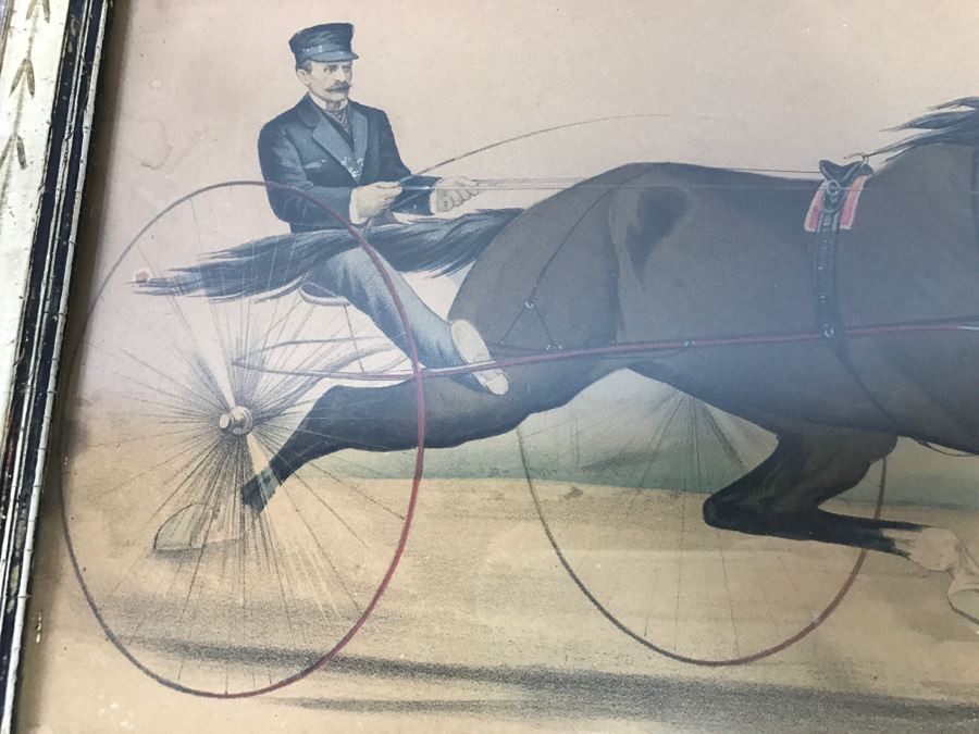 Antique Currier & Ives Lithograph 'The Grand Horse St. Julien. The 'King Of Trotters.'' Hand Colored In Antique Frame Copyright 1881 Harness Racing Scott Leighton [Photo 3]