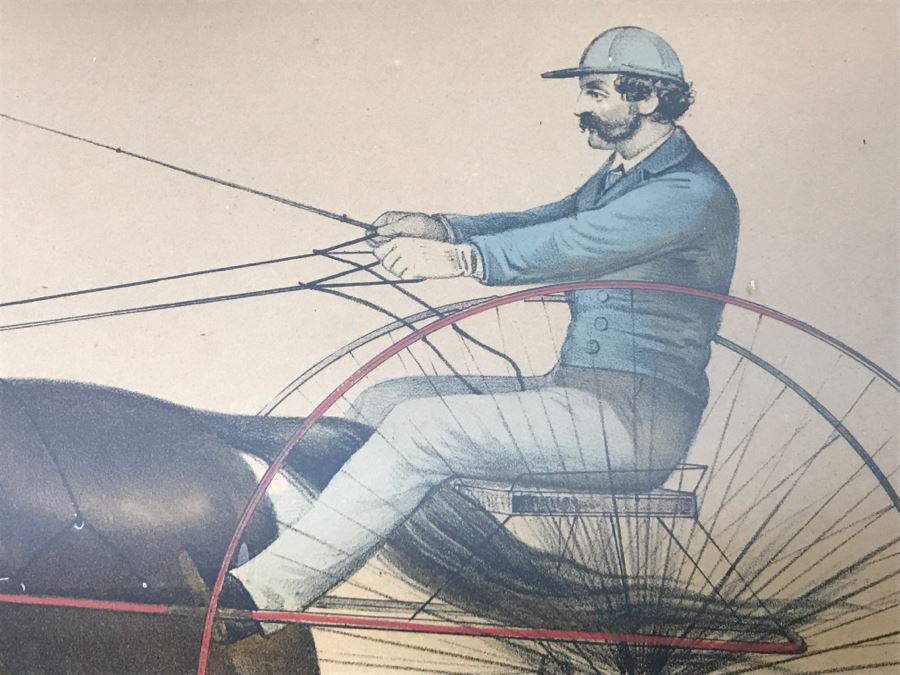 Antique Currier & Ives Lithograph 'Judge Fullerton' Hand Colored In Antique Frame Copyright 1873 Harness Racing J Cameron [Photo 4]