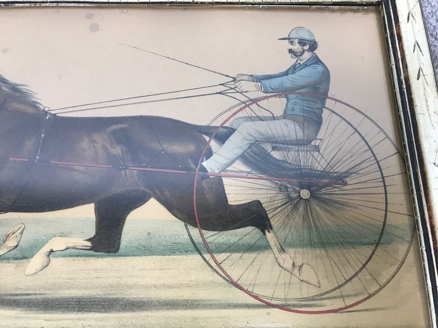 Antique Currier & Ives Lithograph 'Judge Fullerton' Hand Colored In Antique Frame Copyright 1873 Harness Racing J Cameron [Photo 3]
