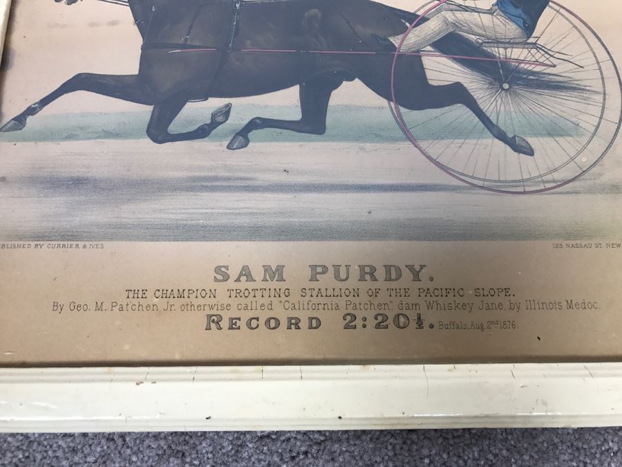 Antique Currier & Ives Lithograph 'Sam Purdy' Hand Colored In Antique Frame Harness Racing [Photo 7]
