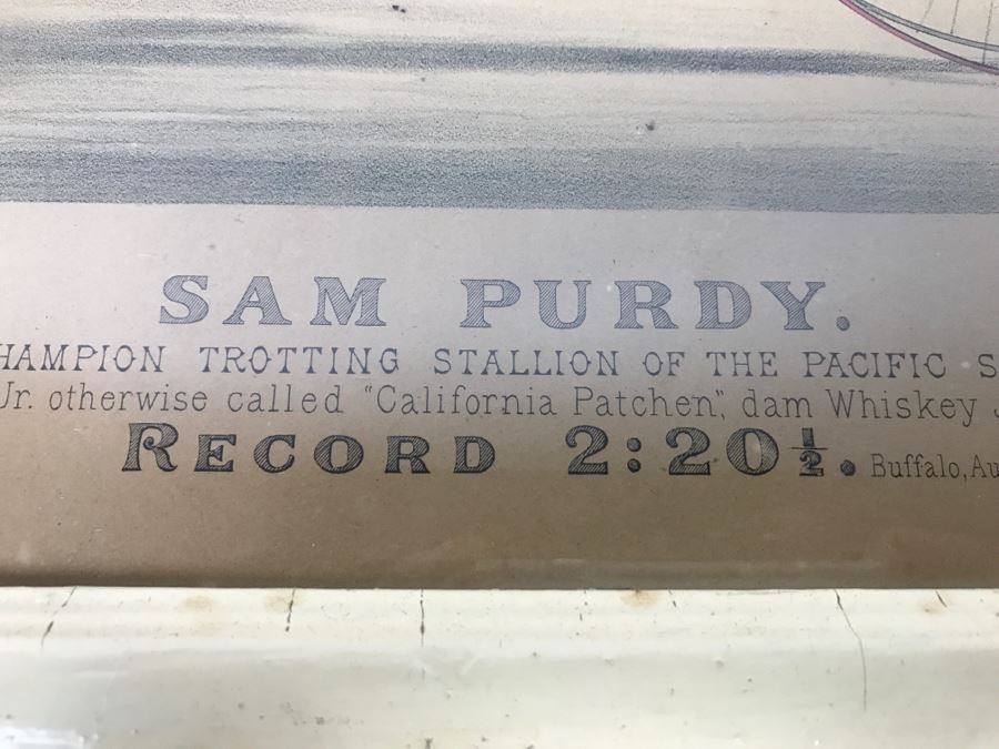 Antique Currier & Ives Lithograph 'Sam Purdy' Hand Colored In Antique Frame Harness Racing [Photo 8]