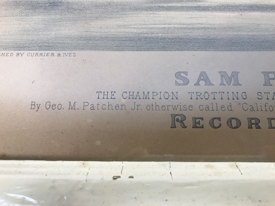 Antique Currier & Ives Lithograph 'Sam Purdy' Hand Colored In Antique Frame Harness Racing [Photo 9]