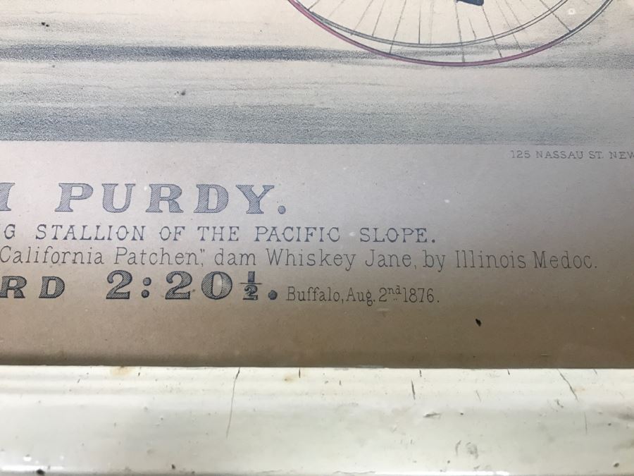 Antique Currier & Ives Lithograph 'Sam Purdy' Hand Colored In Antique Frame Harness Racing [Photo 10]